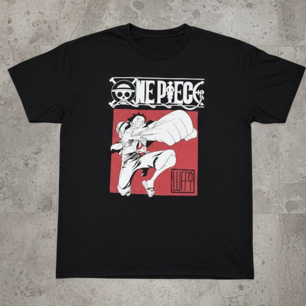 Luffy Gomu Gomu Punch Anime Manga Action Graphic Tee Black